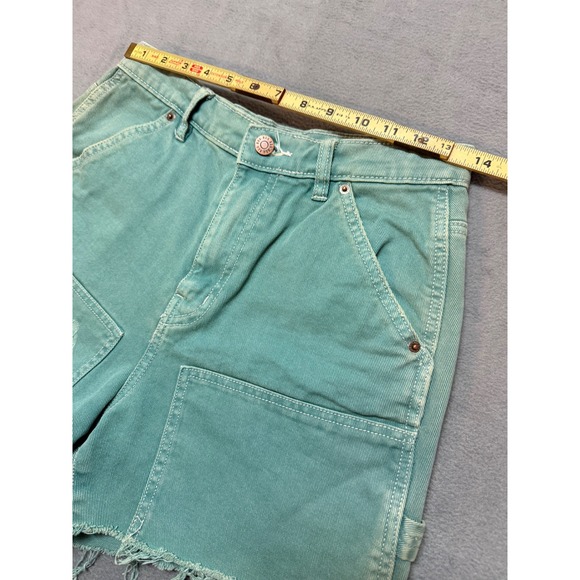 BDG Teal Distressed Carpenter Denim Shorts Raw Hem Women Grunge Hipster - Picture 3 of 8